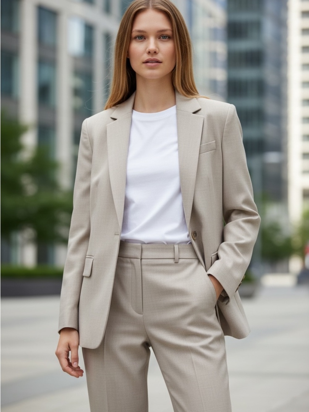 NEW NWT Ann Taylor Three-Piece Pant Suit w/ Matching Slim Skirt in Light Beige - Picture 3 of 16
